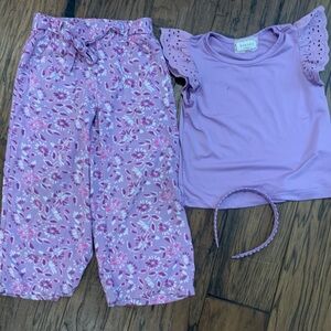 Children's Lavender Floral Pants Set with Headband - BTween